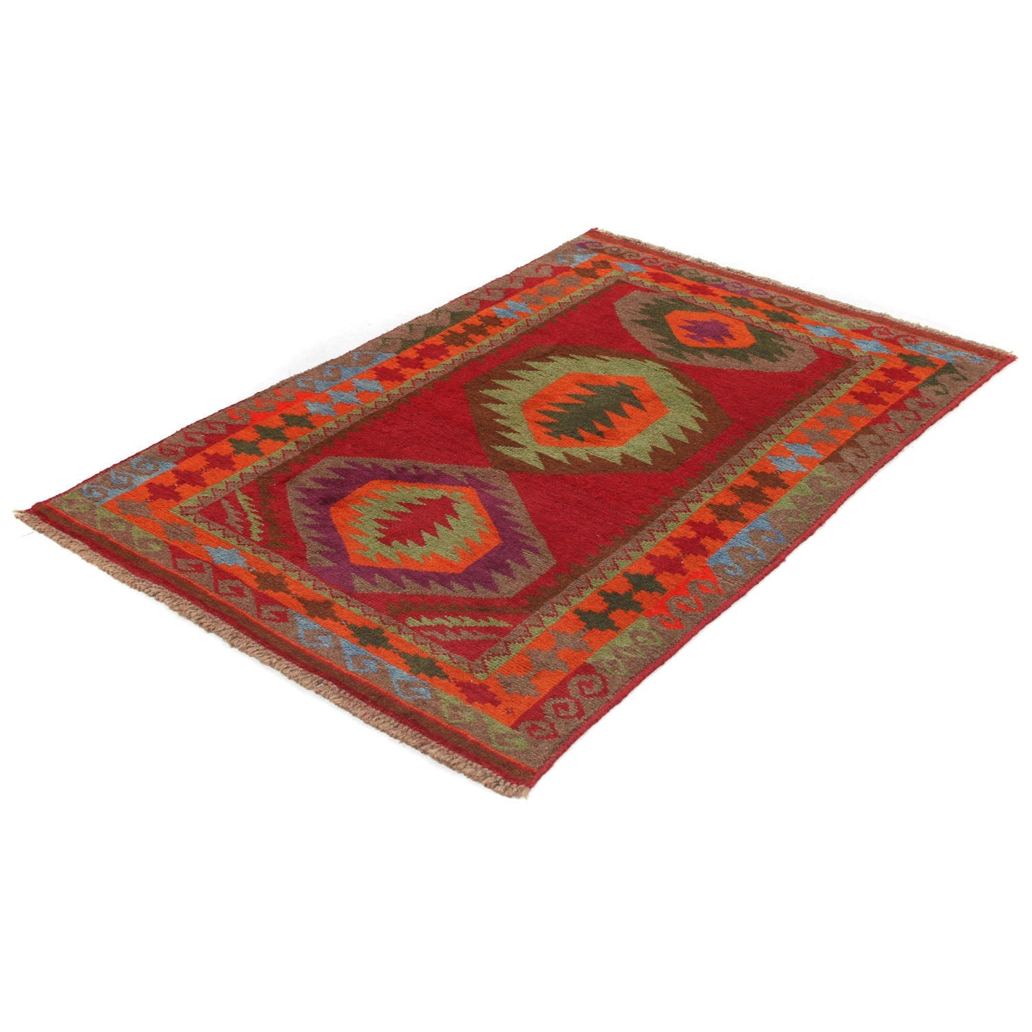 3' X 5'  Red Handmade Kohistani Baluchi Afghan Rug Rectangular