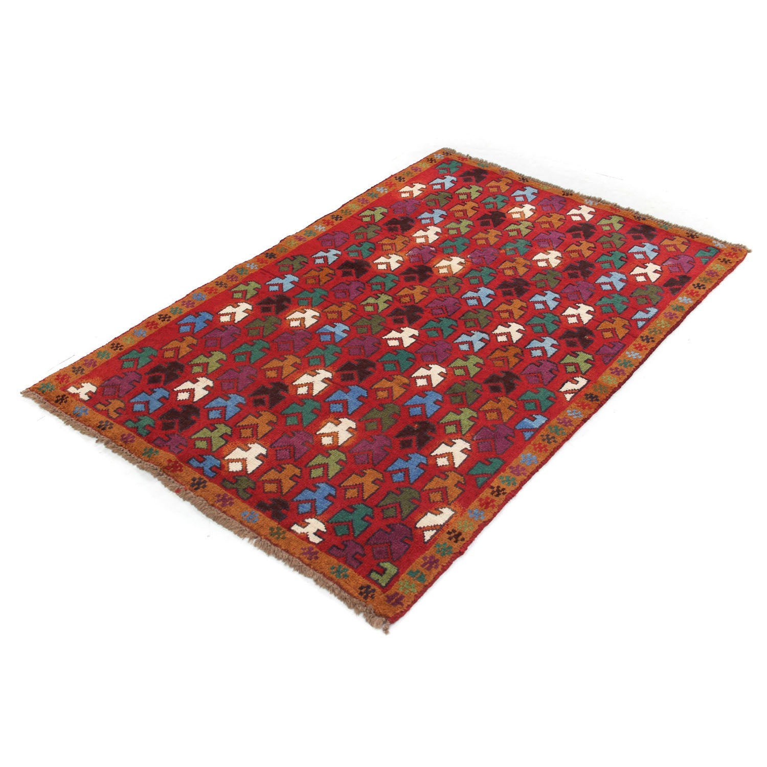 3' X 5'  Red Handmade Kohistani Baluchi Afghan Rug Rectangular