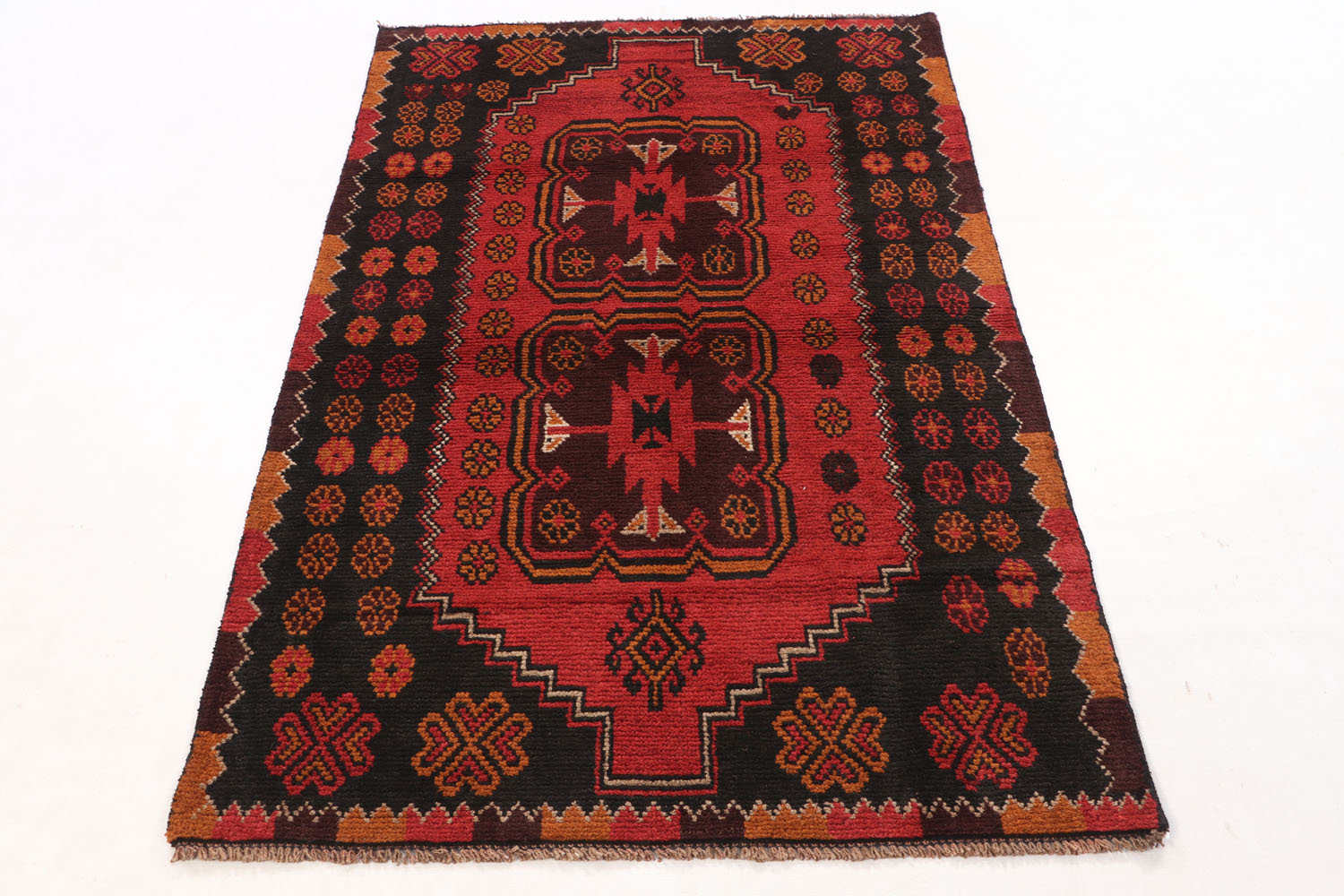 3' 3" X 6'  Red Handmade Kohistani Baluchi Afghan Rug Rectangular