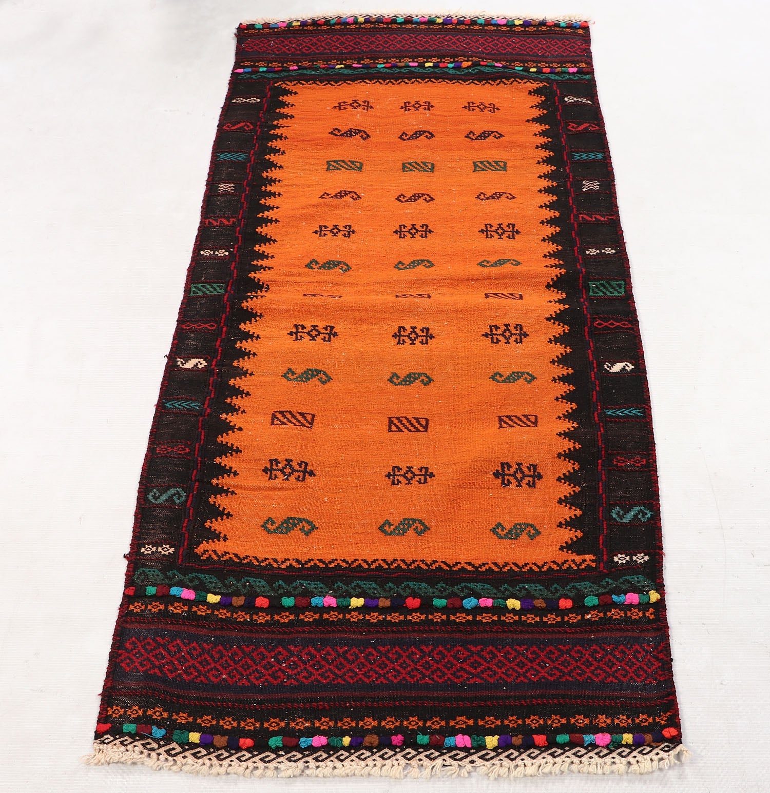 2' X 5'  Orange Handmade Sufra Kilim Rug Rectangular