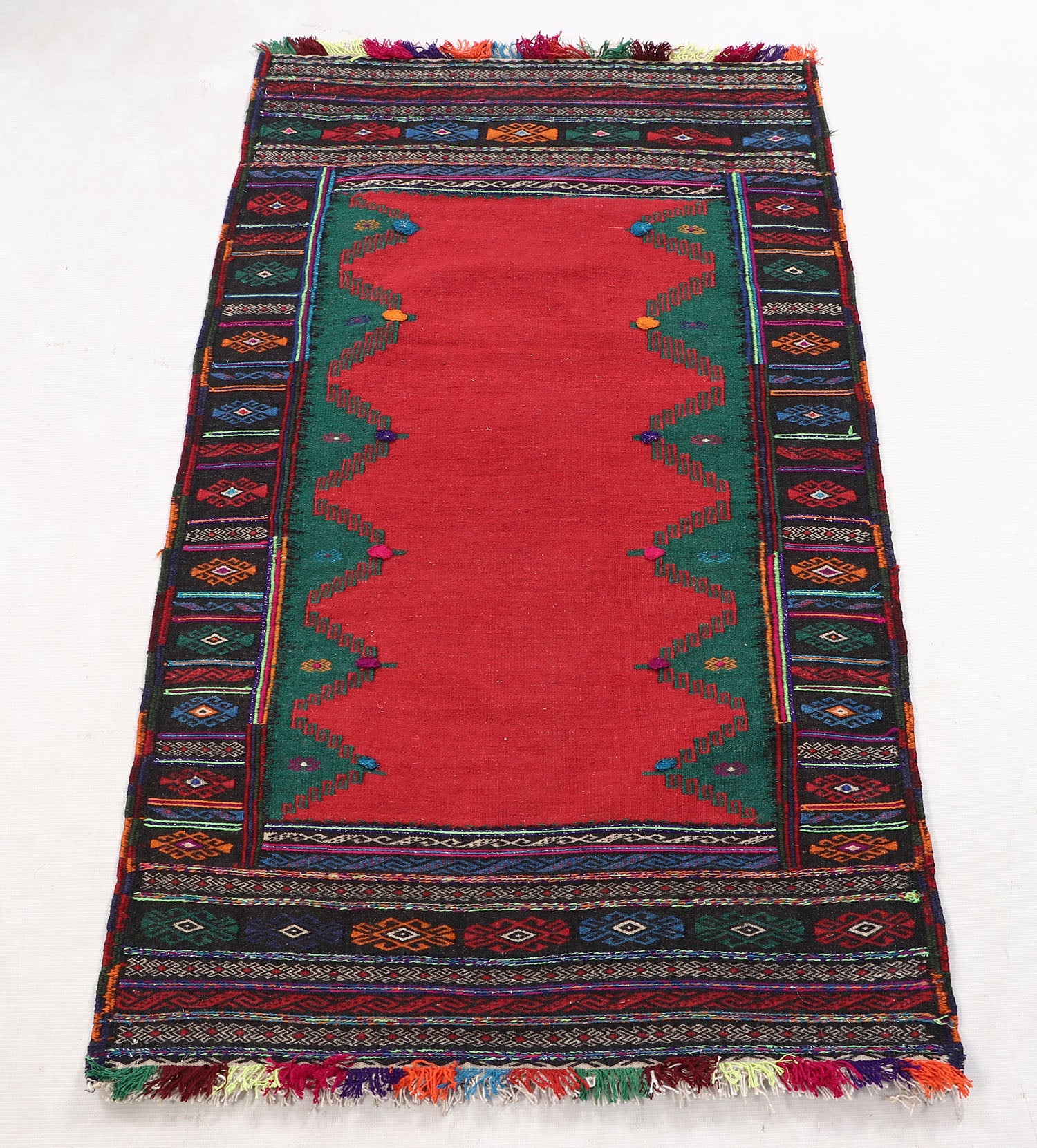 2'  X 4'  Red Handmade Sufra Kilim Rug Rectangular