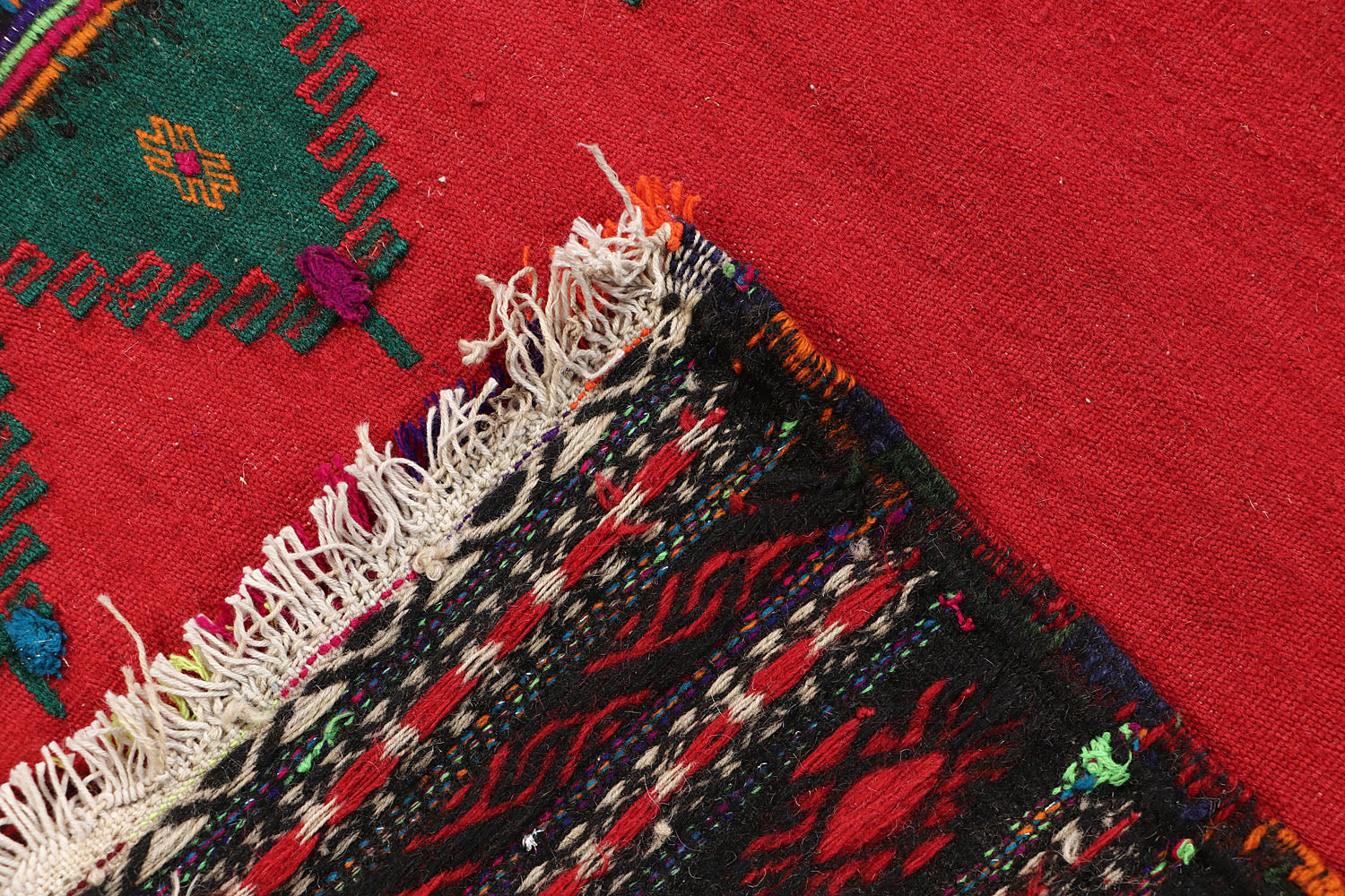 2'  X 4'  Red Handmade Sufra Kilim Rug Rectangular