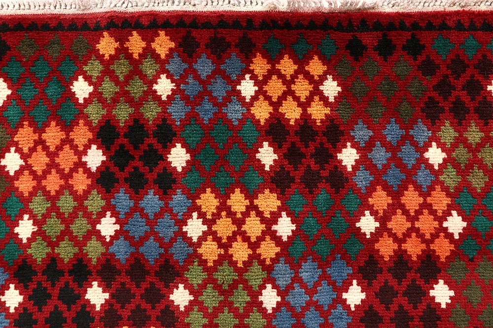 6' 6"X 10'  Red Handmade Kohistani Baluchi Afghan Rug Rectangular