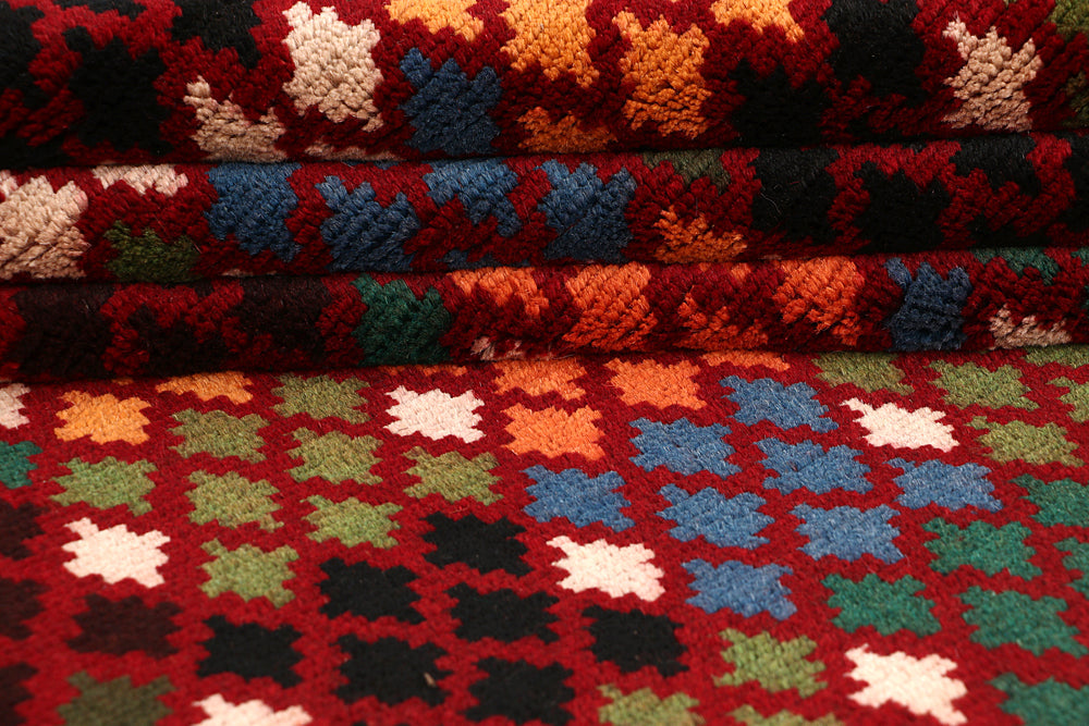 6' 6"X 10'  Red Handmade Kohistani Baluchi Afghan Rug Rectangular