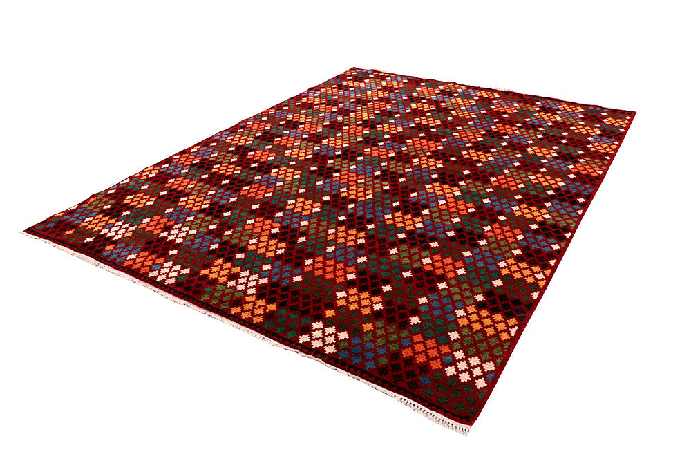6' 6"X 10'  Red Handmade Kohistani Baluchi Afghan Rug Rectangular