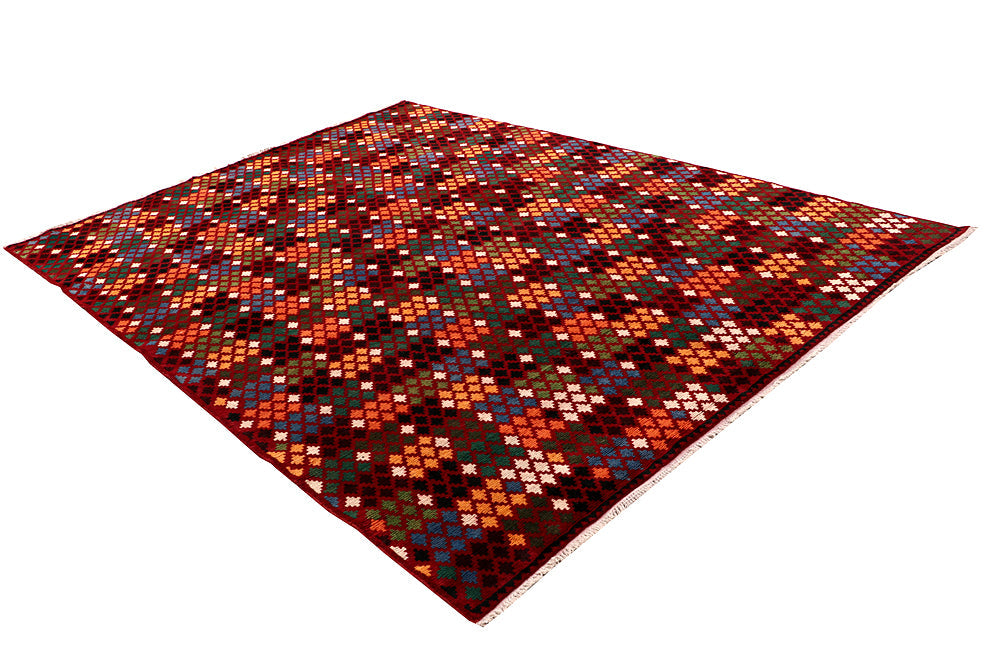 6' 6"X 10'  Red Handmade Kohistani Baluchi Afghan Rug Rectangular