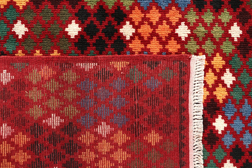 6' 6"X 10'  Red Handmade Kohistani Baluchi Afghan Rug Rectangular