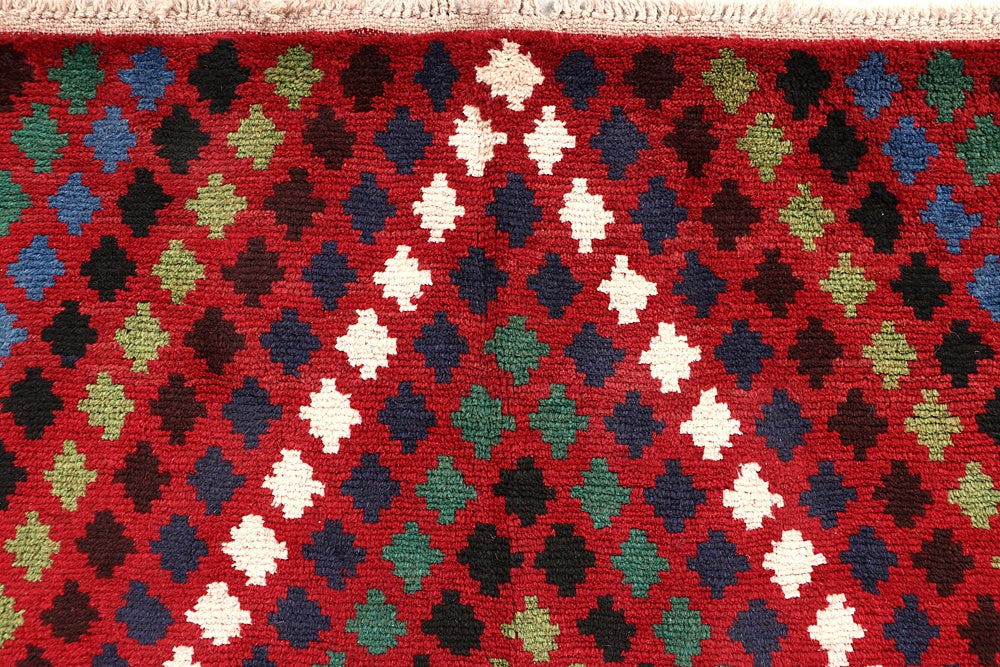 6' 6"X 10'  Red Handmade Kohistani Baluchi Afghan Rug Rectangular