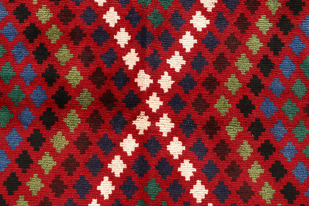 6' 6"X 10'  Red Handmade Kohistani Baluchi Afghan Rug Rectangular