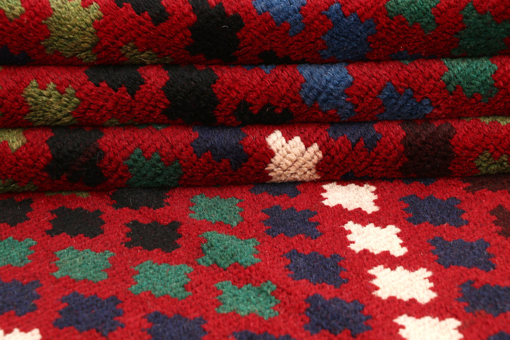 6' 6"X 10'  Red Handmade Kohistani Baluchi Afghan Rug Rectangular