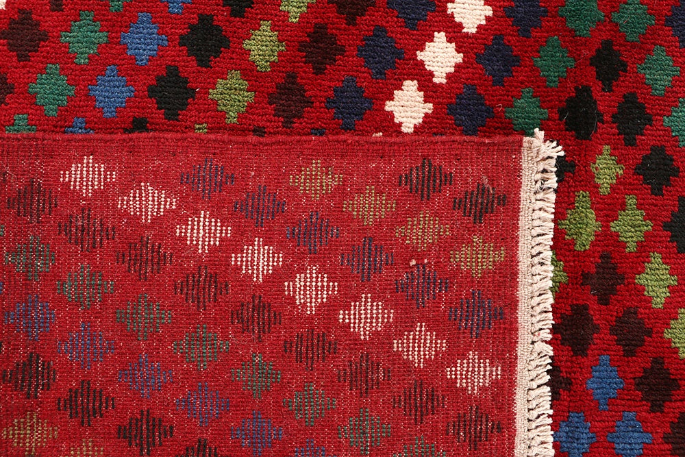 6' 6"X 10'  Red Handmade Kohistani Baluchi Afghan Rug Rectangular