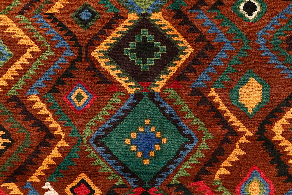 6' 6"X 10'  Brown Handmade Kohistani Baluchi Afghan Rug Rectangular