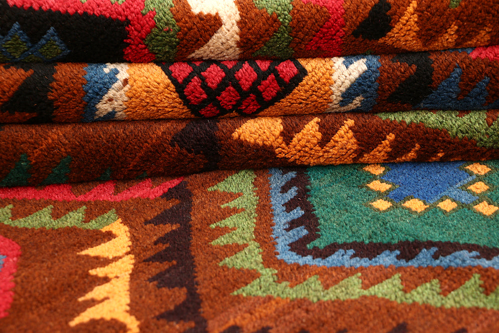 6' 6"X 10'  Brown Handmade Kohistani Baluchi Afghan Rug Rectangular