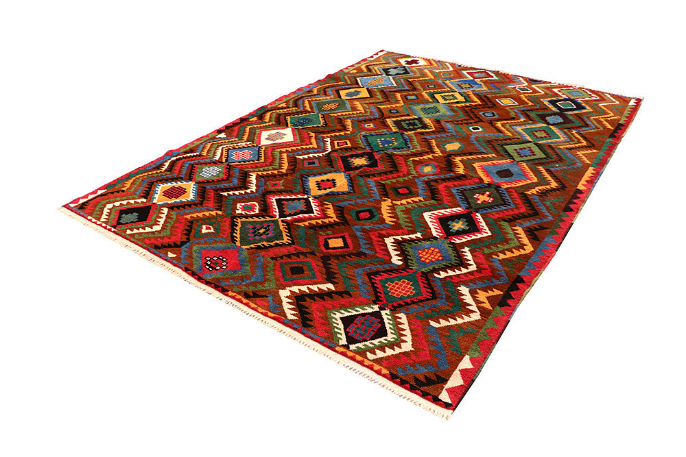6' 6"X 10'  Brown Handmade Kohistani Baluchi Afghan Rug Rectangular