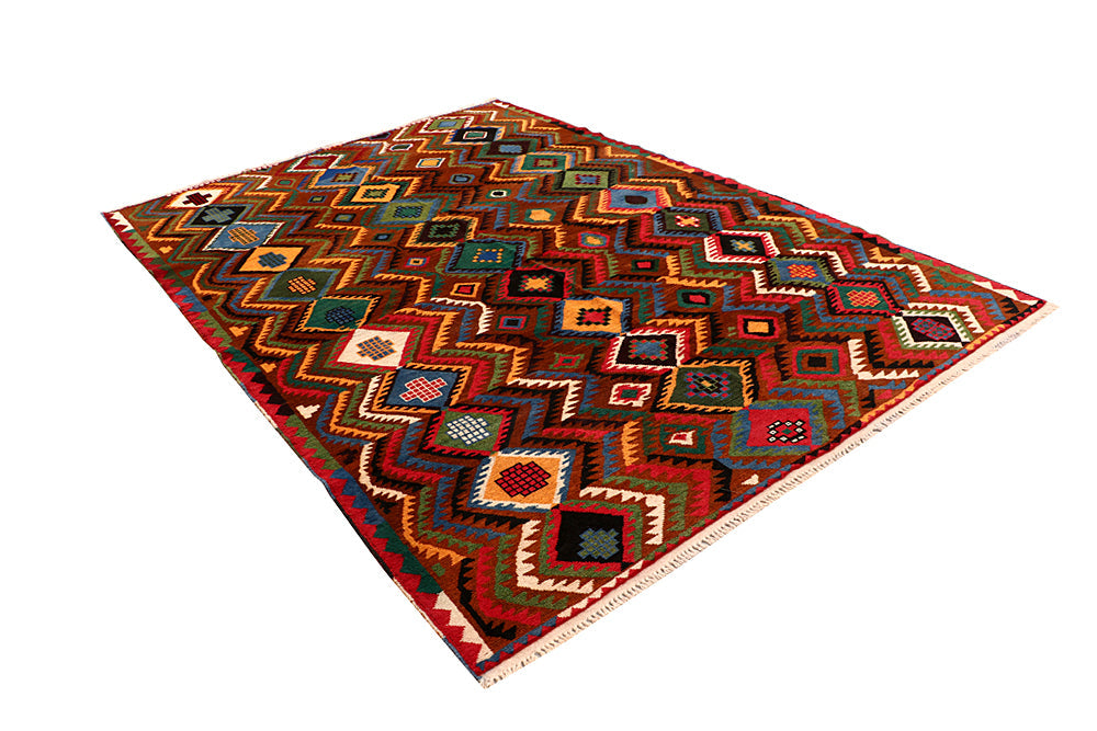 6' 6"X 10'  Brown Handmade Kohistani Baluchi Afghan Rug Rectangular