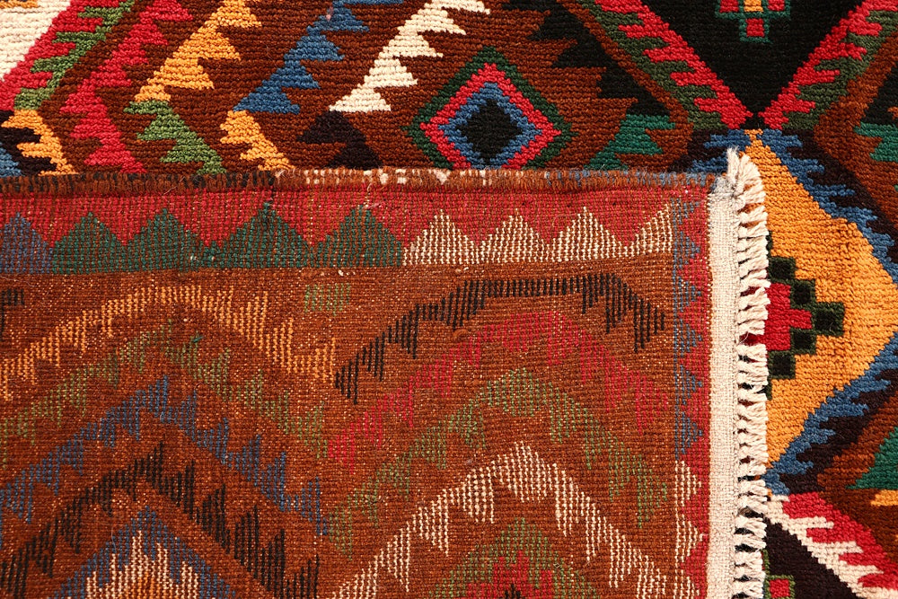 6' 6"X 10'  Brown Handmade Kohistani Baluchi Afghan Rug Rectangular
