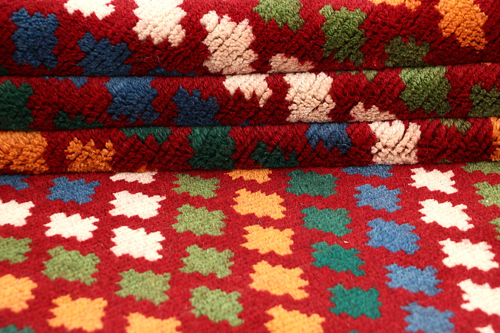 6' 6"X 10'  Red Handmade Kohistani Baluchi Afghan Rug Rectangular