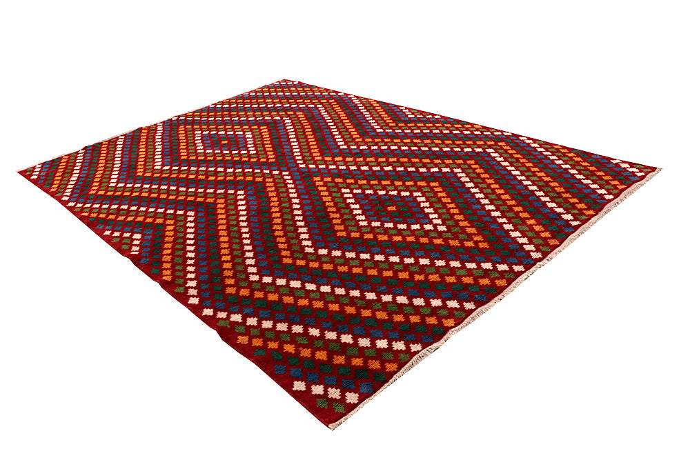 6' 6"X 10'  Red Handmade Kohistani Baluchi Afghan Rug Rectangular