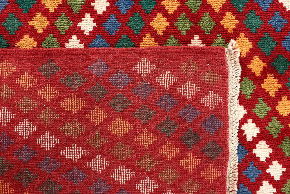 6' 6"X 10'  Red Handmade Kohistani Baluchi Afghan Rug Rectangular