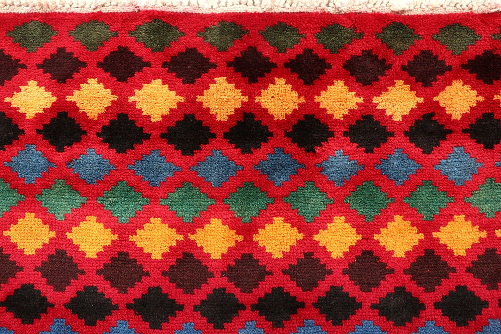 6' 6"X 10'  Red Handmade Kohistani Baluchi Afghan Rug Rectangular