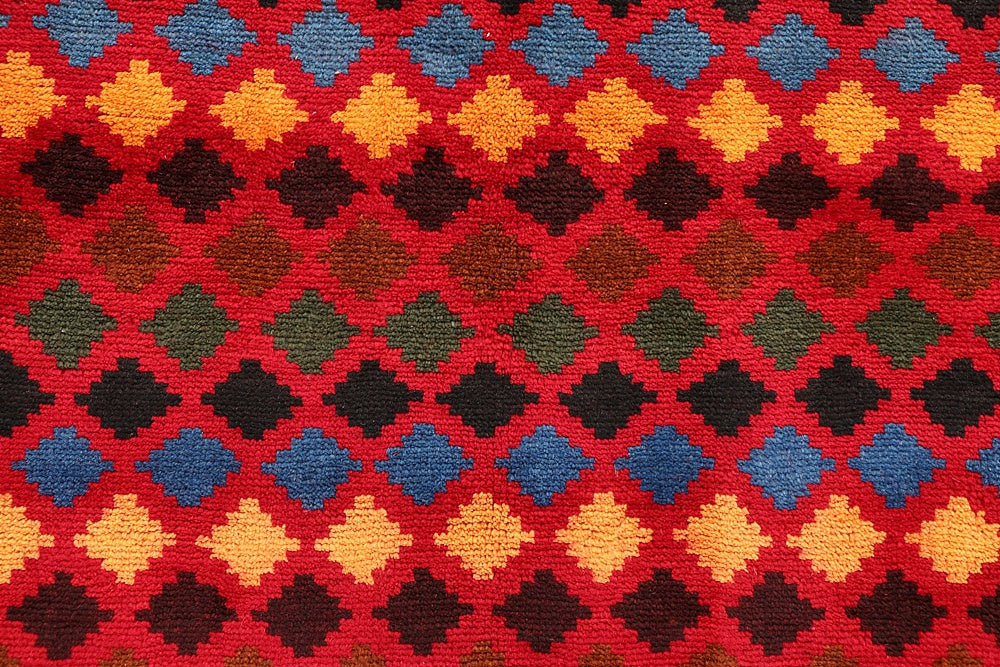6' 6"X 10'  Red Handmade Kohistani Baluchi Afghan Rug Rectangular