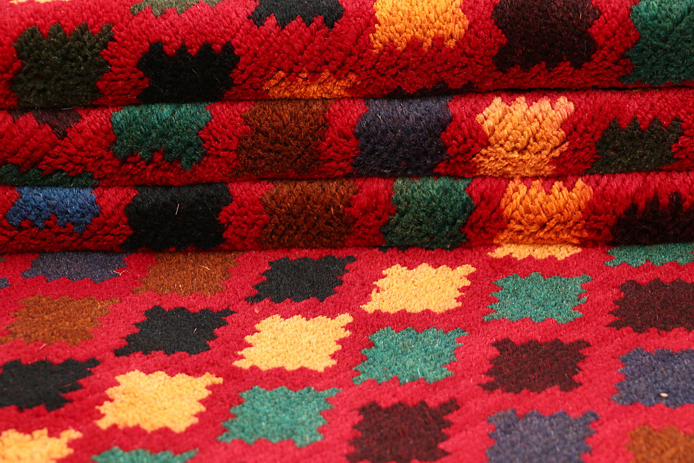 6' 6"X 10'  Red Handmade Kohistani Baluchi Afghan Rug Rectangular