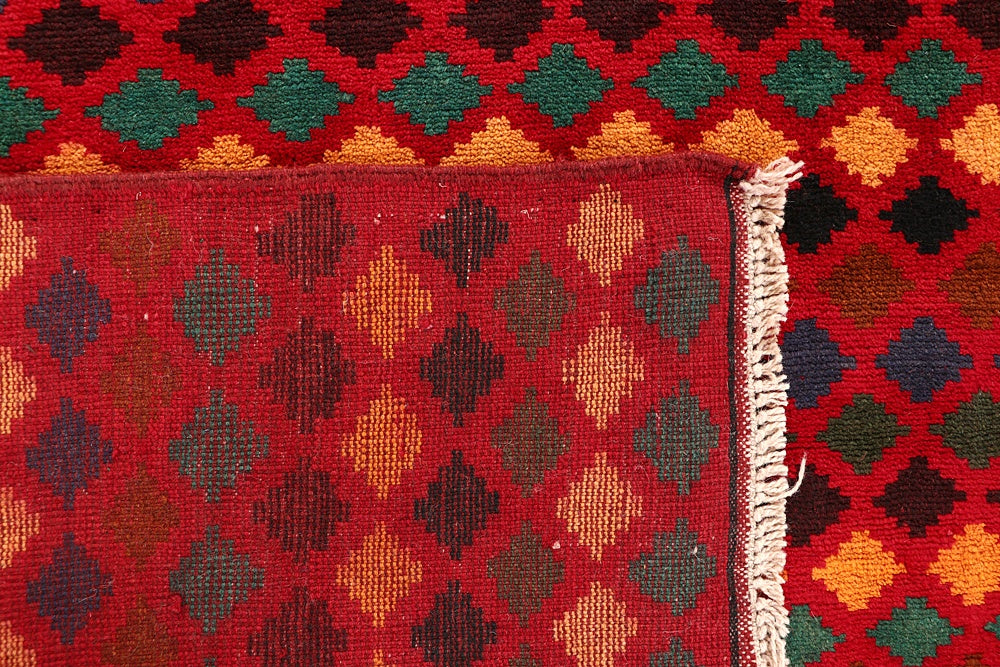 6' 6"X 10'  Red Handmade Kohistani Baluchi Afghan Rug Rectangular