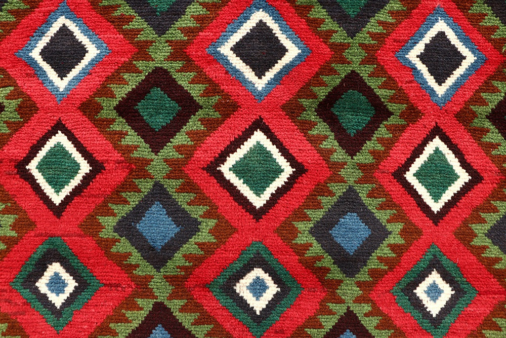 6' 6"X 10'  Red Handmade Kohistani Baluchi Afghan Rug Rectangular