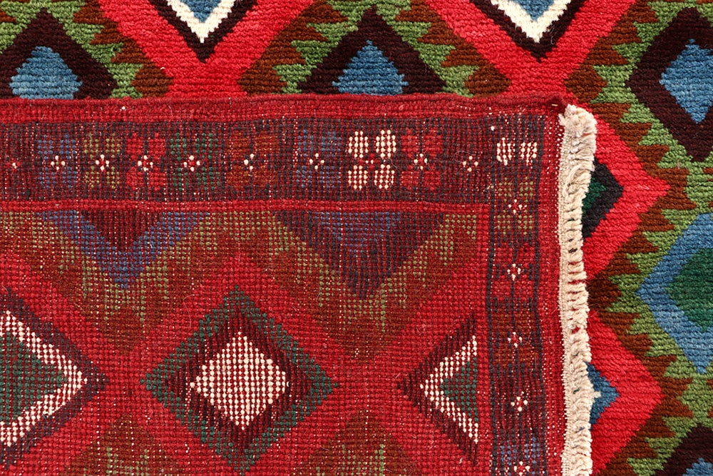 6' 6"X 10'  Red Handmade Kohistani Baluchi Afghan Rug Rectangular