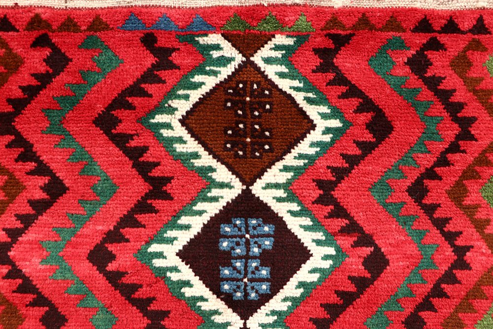 6' 6"X 10'  Red Handmade Kohistani Baluchi Afghan Rug Rectangular