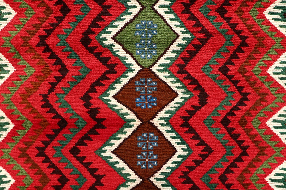 6' 6"X 10'  Red Handmade Kohistani Baluchi Afghan Rug Rectangular