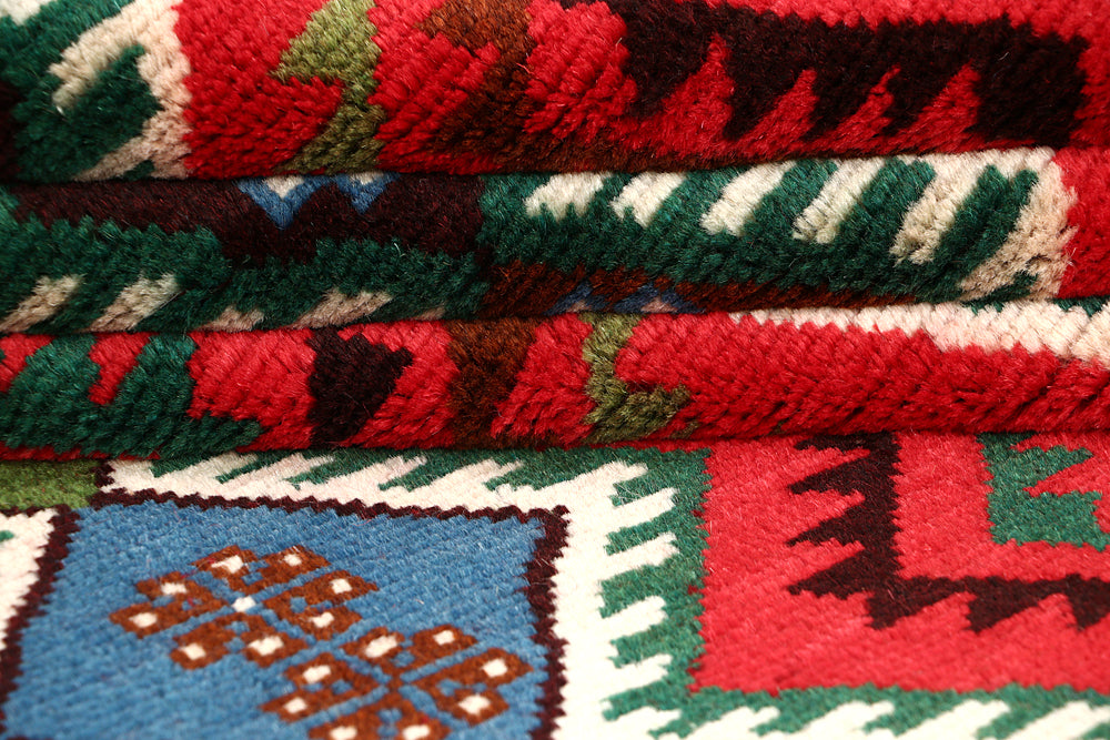 6' 6"X 10'  Red Handmade Kohistani Baluchi Afghan Rug Rectangular