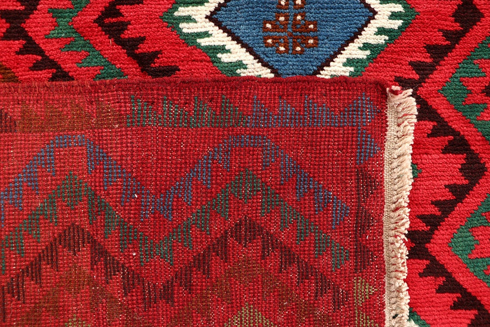 6' 6"X 10'  Red Handmade Kohistani Baluchi Afghan Rug Rectangular