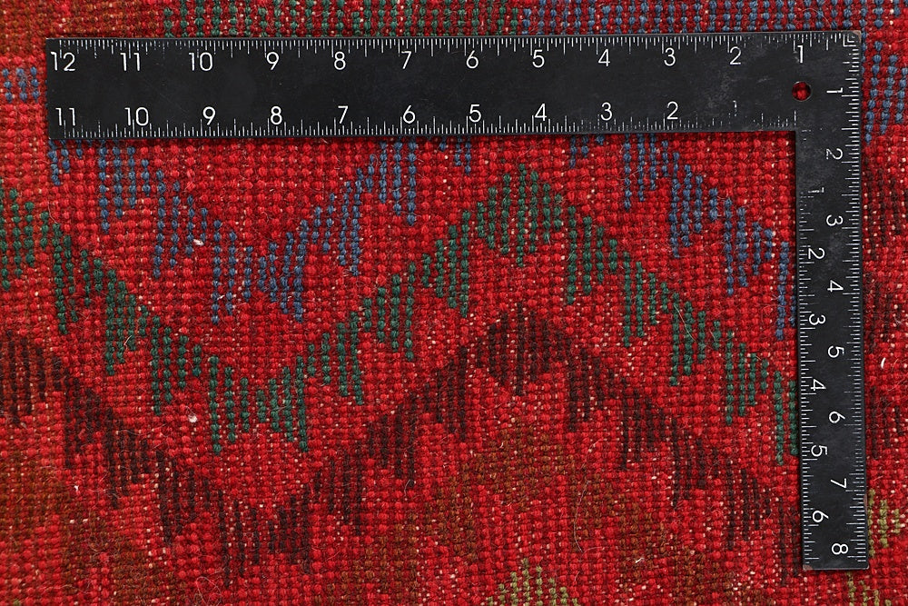 6' 6"X 10'  Red Handmade Kohistani Baluchi Afghan Rug Rectangular