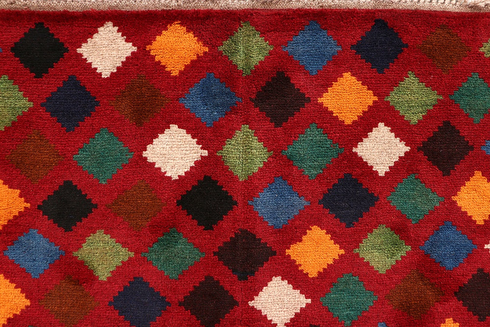 6' 6"X 10'  Red Handmade Kohistani Baluchi Afghan Rug Rectangular