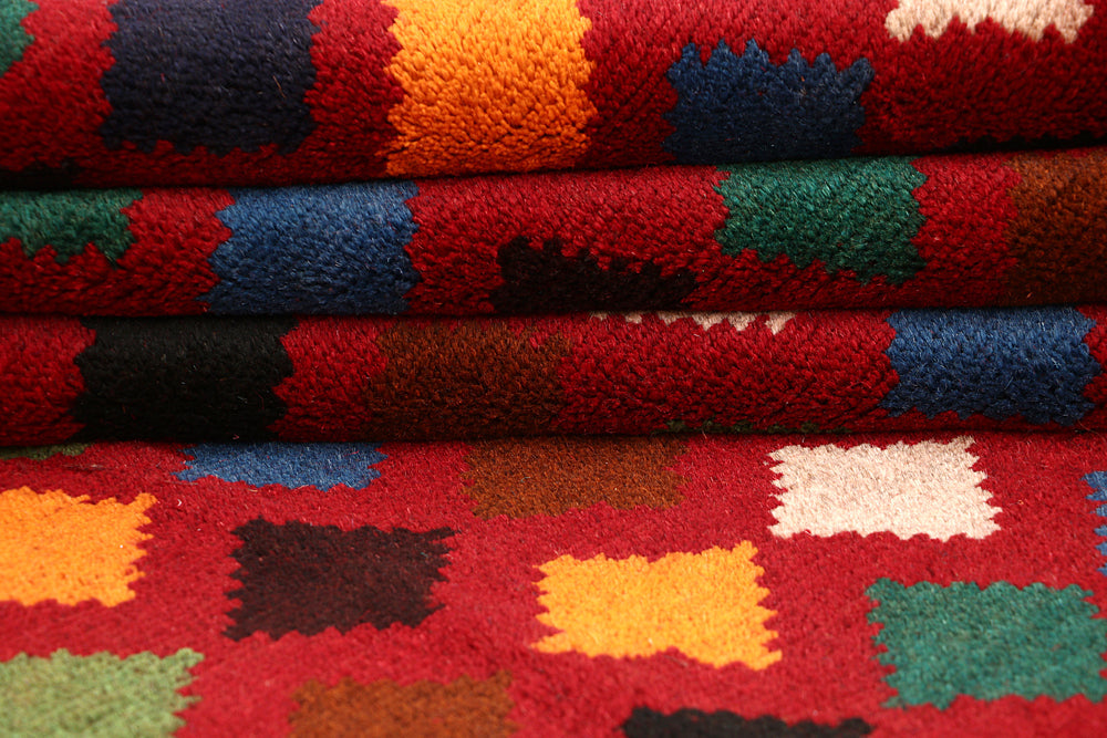 6' 6"X 10'  Red Handmade Kohistani Baluchi Afghan Rug Rectangular