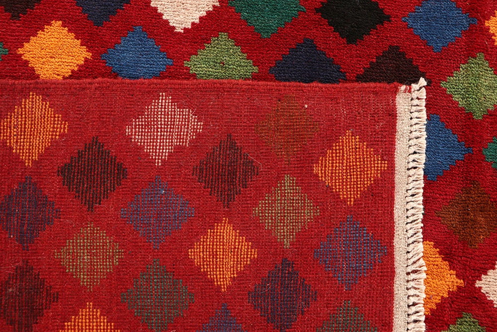 6' 6"X 10'  Red Handmade Kohistani Baluchi Afghan Rug Rectangular