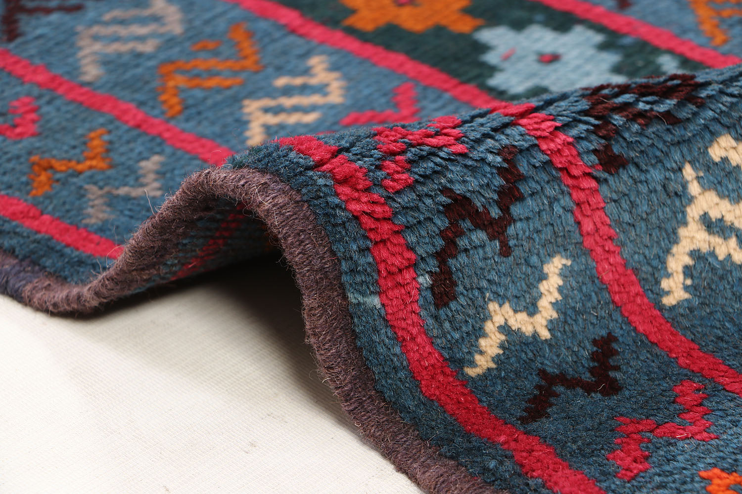 Red Handmade Kohistani Baluchi Afghan Rug Rectangular
