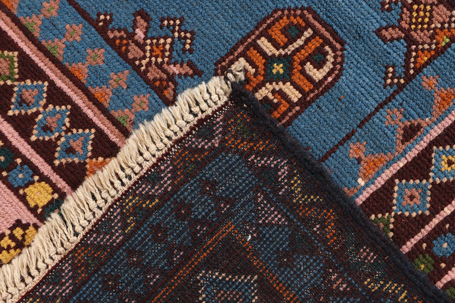 6' 6"X 10'  Blue Handmade Kohistani Baluchi Afghan Rug Rectangular