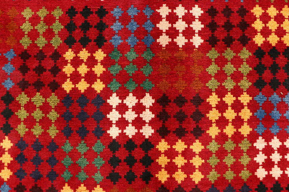 6' 6"X 10'  Red Handmade Kohistani Baluchi Afghan Rug Rectangular