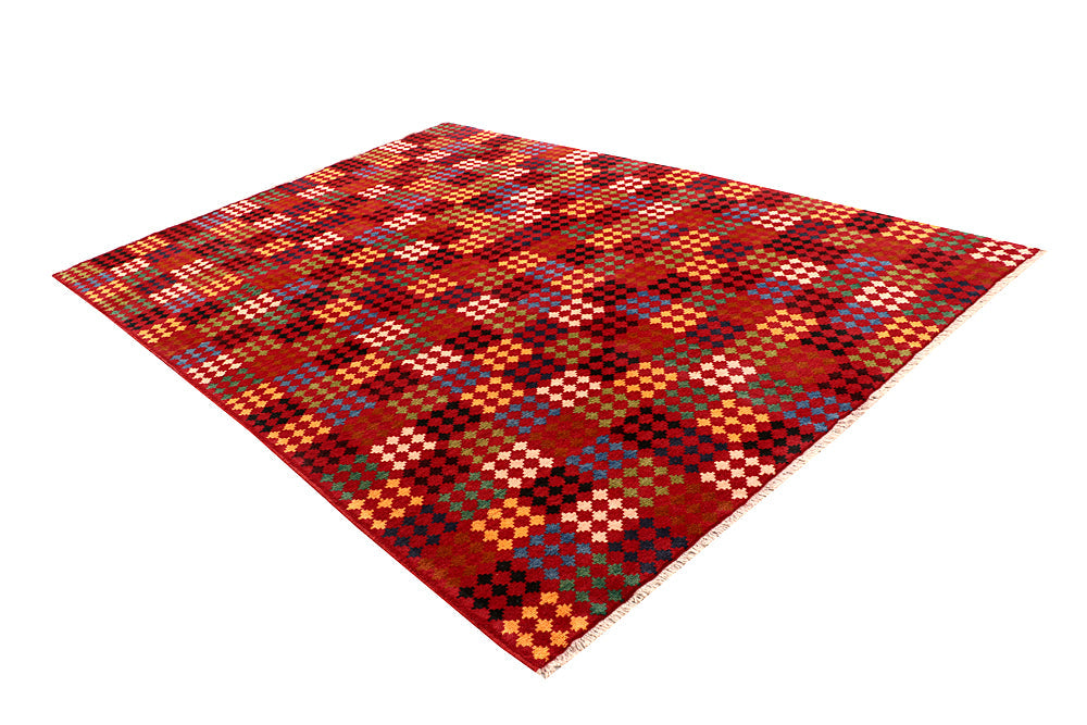 6' 6"X 10'  Red Handmade Kohistani Baluchi Afghan Rug Rectangular