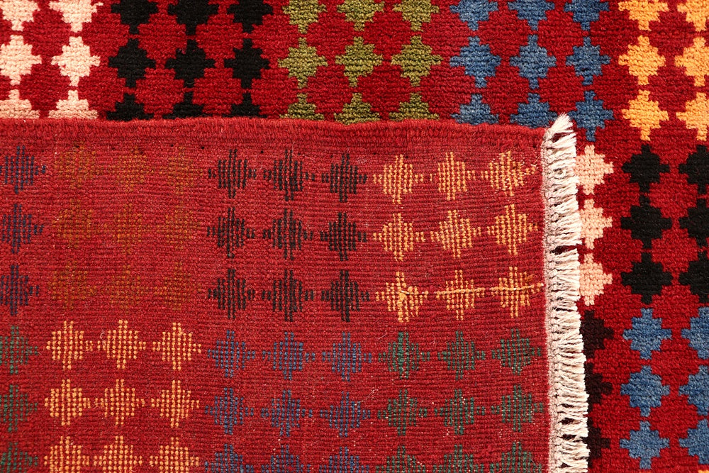 6' 6"X 10'  Red Handmade Kohistani Baluchi Afghan Rug Rectangular