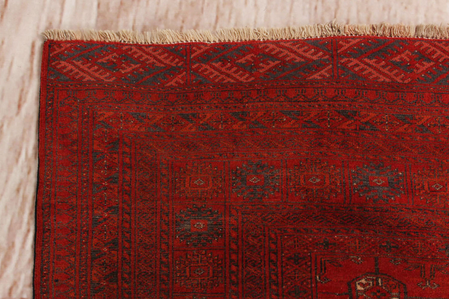 Red Handmade Mori Bukhara Afghan Rug Rectangular