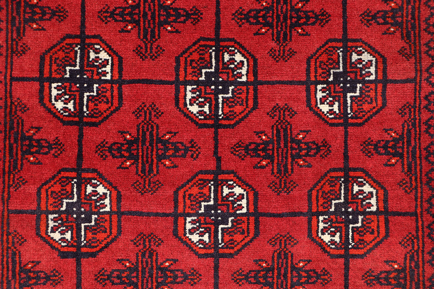 Red Handmade Mori Bukhara Afghan Rug Rectangular