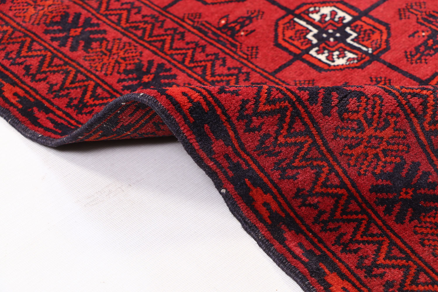 Red Handmade Mori Bukhara Afghan Rug Rectangular