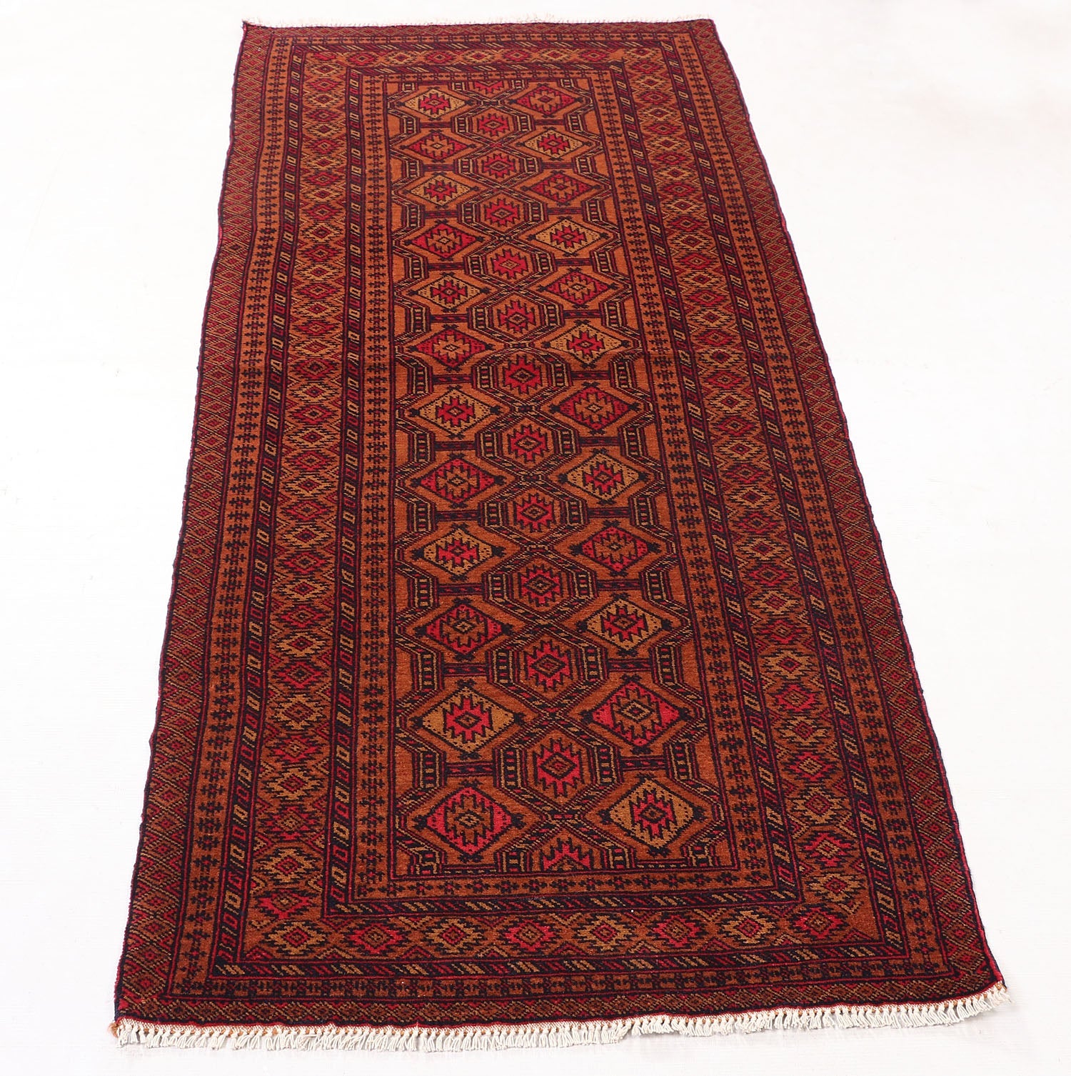2' 6" x 6'  Gold Handmade Adraskan Baluchi Afghan Rug Runner