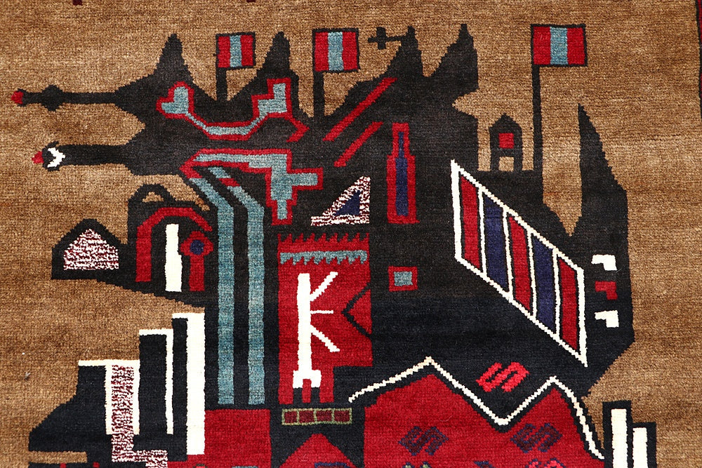 Brown Hand Knotted Wool War Rug 4'6" x 6'6"