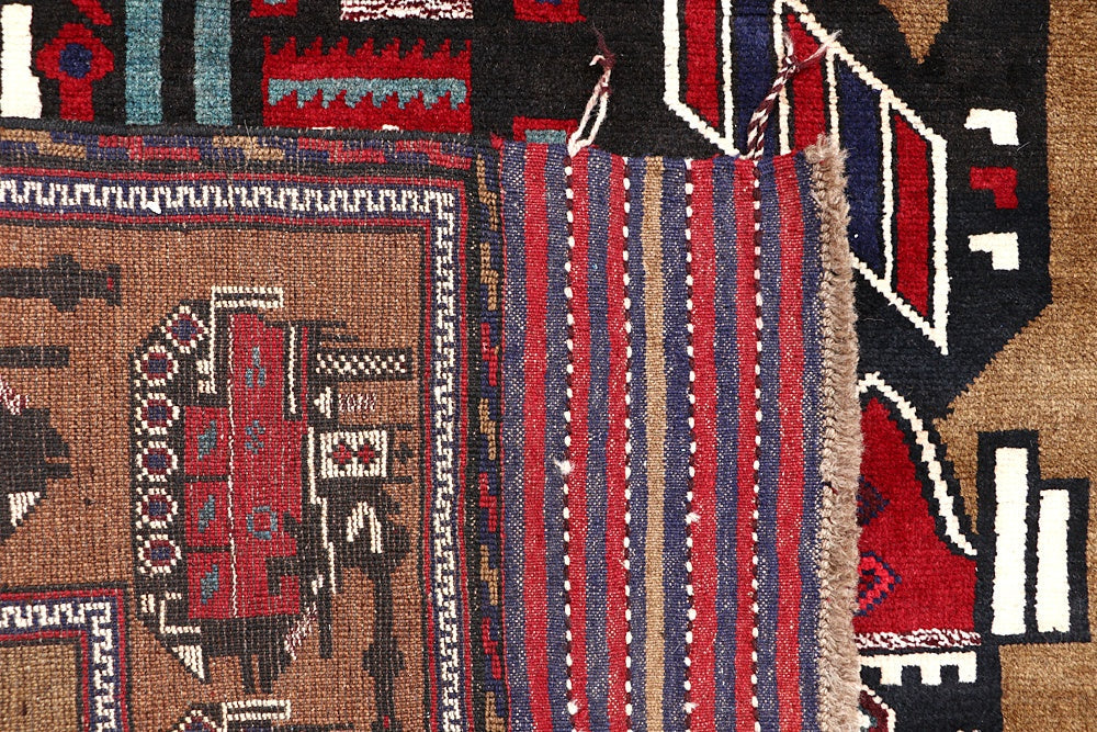 Brown Hand Knotted Wool War Rug 4'6" x 6'6"