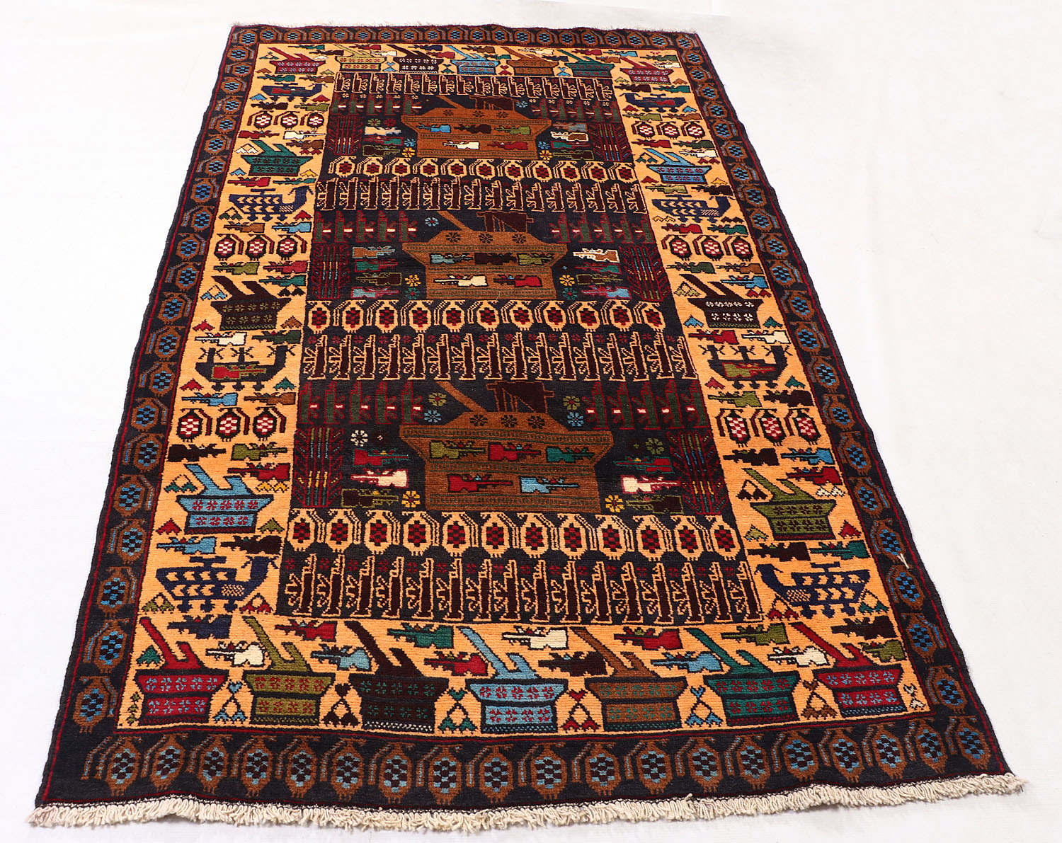 Blue Hand Knotted Wool War Rug