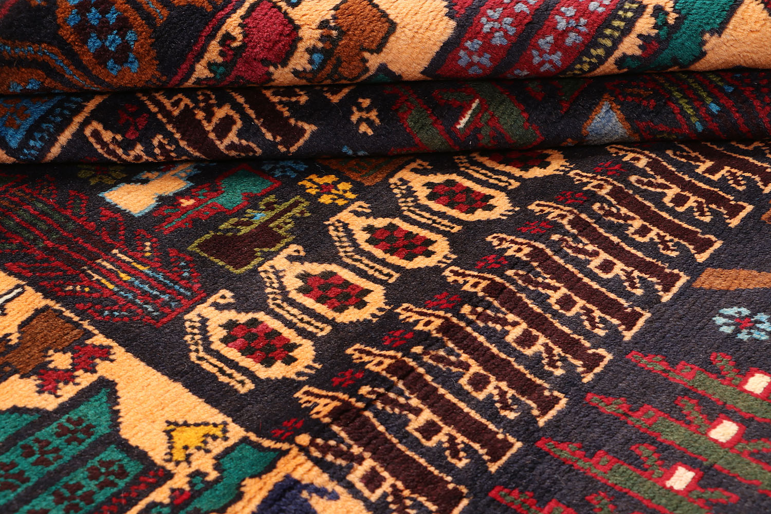 Blue Hand Knotted Wool War Rug
